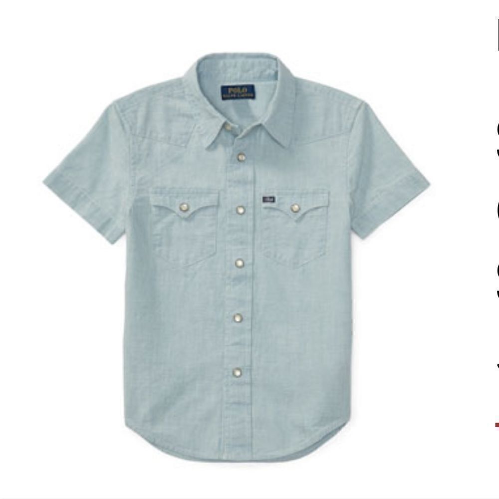 Ralph Lauren Boys Short-Sleeve Chambray Blue Western Shirt Snap